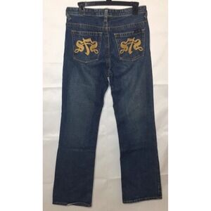 Seven7‎ Womens Size 18 Straight Leg Jeans Dark Wash Gold Embroidered High Waist